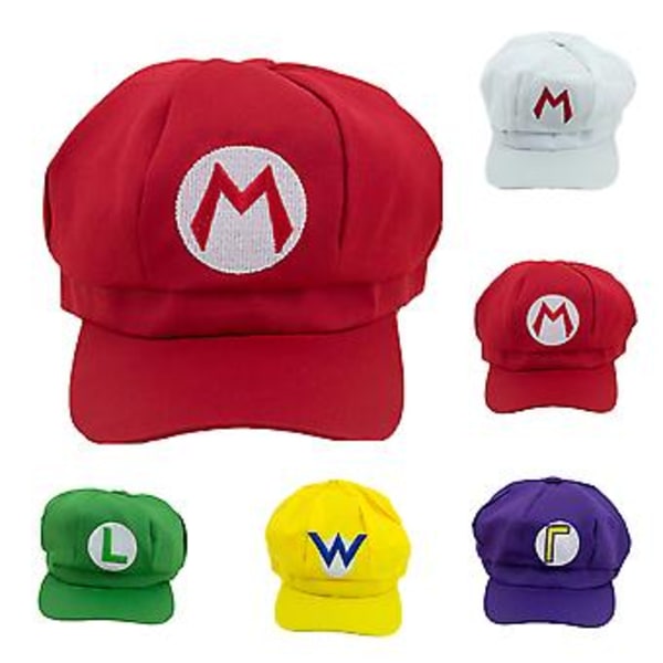 Super Mario Bros Luigi Wario Waluigi Hat Cap Fancy Dress Anime Cosplay Kostume Party Voksen Kreative Gave Rød