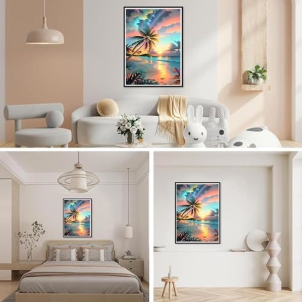 Diamantmålningssatser för vuxna nybörjare, DIY strand diamantkonstsatser för vuxna, strandlandskap full runda borr Diam