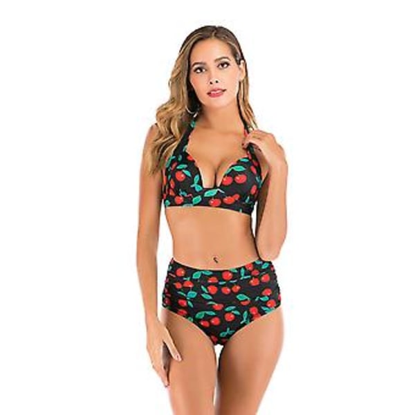 Flickors badkläder split  dammode sexig samlad byst  bikini badkläder 3xl Svart körsbär