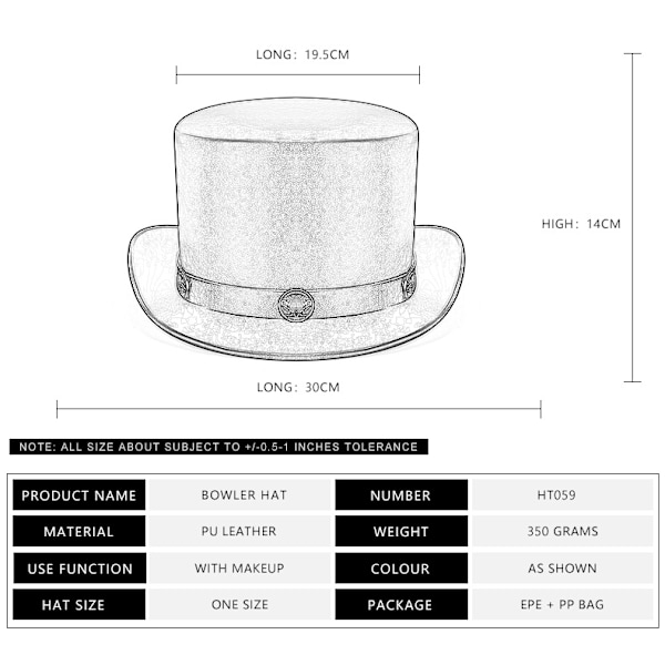 Punk Halloween ny industriell retro stil PU-läder kupol unisex magisk hatt gentleman fest bowlerhatt kvinna