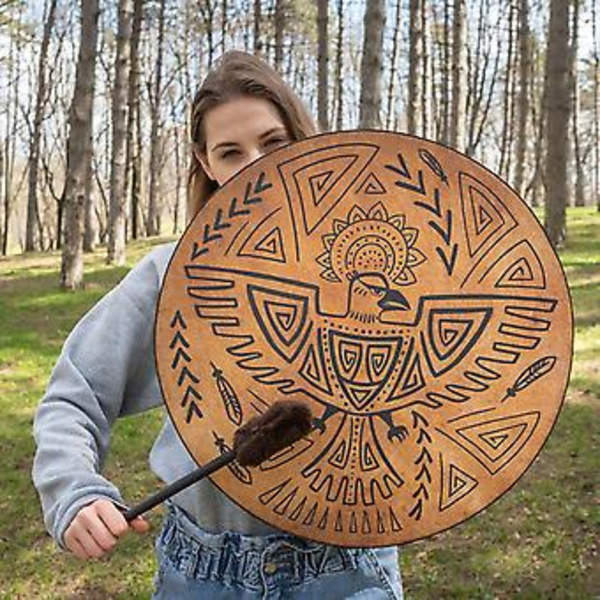 Handgjord Lejon Totem Shamantrumma med Trumstockar för Musikterapi och Meditation ( )