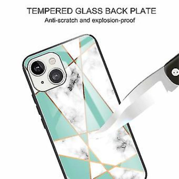 For Iphone 13 Mini Marmor Herdet Glass Bakdeksel TPU Kant Case (hcbl-25) (HCBL-8)