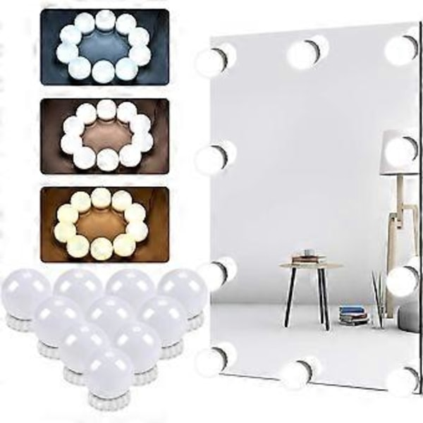 LED Speillys med 3 Fargemoduser - Dimbar Sminkespeillampe for Sminkebord og Baderom, 7000 Kelvin Lysstyrke