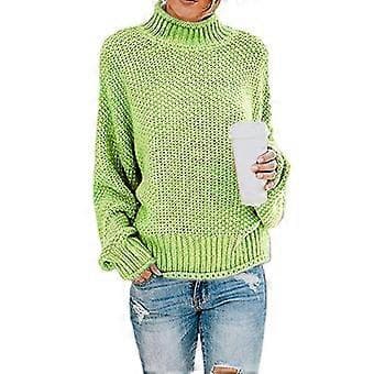 Dame Turtleneck Batwing Ærme Oversized Pullover Sweater S Hvid(M Frugtgrøn)