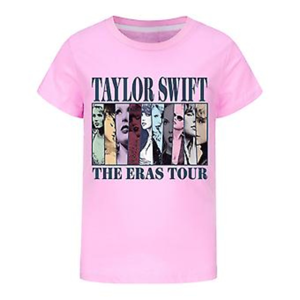 9-16 år Barn Gutter Jenter Taylor Swift The Eras Tour T-skjorte Trykt Korte Ermer Rund Hals Tee Topper Swiftie Fans Konsert Gaver (11-12 år Rosa)