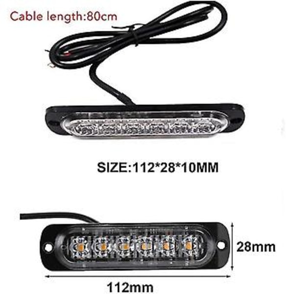4 stk. 18W 6 LED Slim Amber Gul Strobe Flash Blink Bar Bil Lastbil Nødsignal Parklys Lampe 12-24V