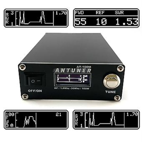 Universal 1.8MHz-30MHz ATU-100 ATU-100M 100W QRP Antenne Autotuner + SWR-måler 2 i 1 for HF Radio USDX G1M FT-818 817
