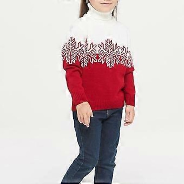 Julegenser for Familie - Matchende Gensere for Menn, Kvinner og Barn - Stygg Snøfnugg Strikket Pullovergenser Topp Strikkeplagg (4-5 År Barn)
