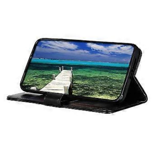 Til Motorola Moto G15 4G/G05 4G Etui Crazy Horse Tekstur PU Læder Telefon Stand Cover - Sort (Sort)