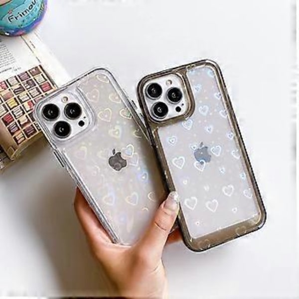 UBIUO Transparent Telefonfodral med Hjärta Kompatibelt med iPhone 11, Holografiskt Hjärta Sött Fodral Blank Stötfångare Skyddande Fodral, 6.1 Tum, Kristallblått