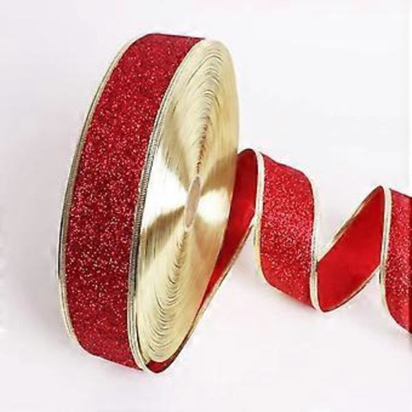 Röda glitterband som julgransdekorationer (röd)