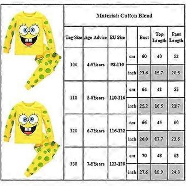 SvampBob Fyrkant Tryckta Pyjamas Set Barn Pojkar Flickor Långärmad T-shirt Byxor Sovkläder (4-5 År)