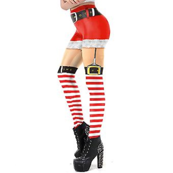 Naisten joulu Xmas 3D Joulupukki Tonttu Legginsit Jooga Fitness Alushousut Housut (M B)