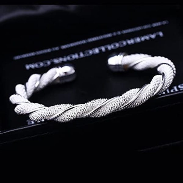 Silverpläterad justerbar mesh tvinnad manschettarmband för kvinnor