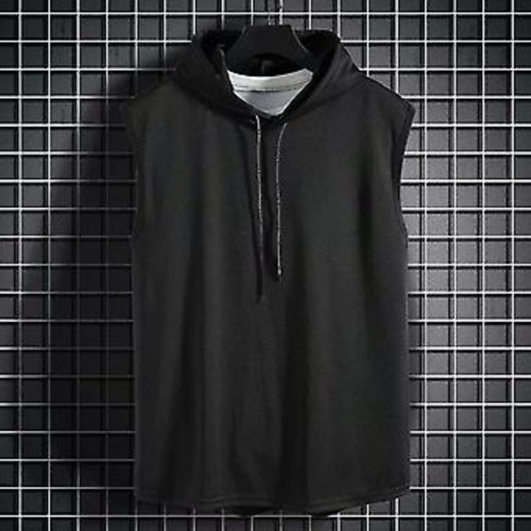 Fianao Herre T-shirt Ren Farve All Match Løstsiddende Svedabsorberende Sommer T-shirt til Basketball (4XL Sort)