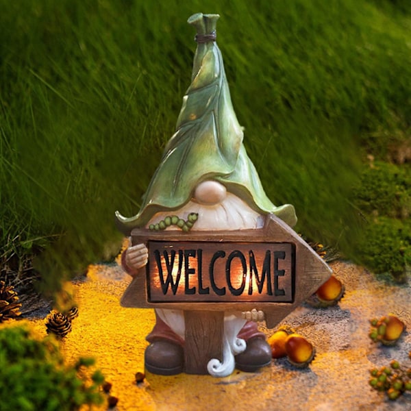 Solcelledrevet lampe harpiks frø gnome statue energibesparende solcellelys skulptur