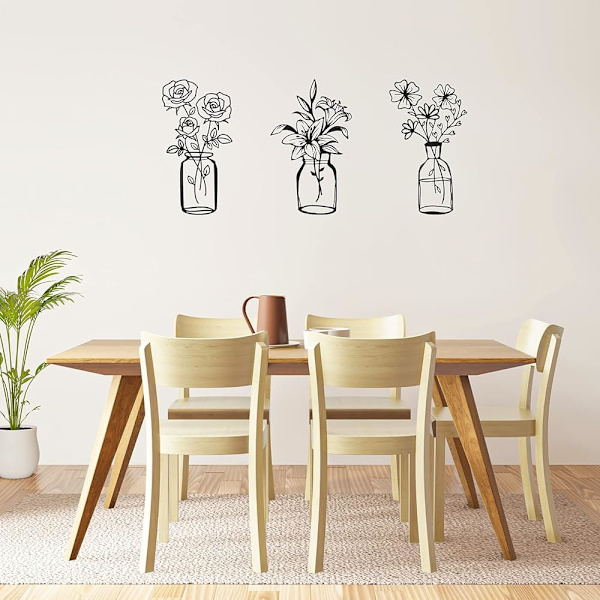 3-delad väggdekoration i metall med blommor, minimalistisk vas, väggkonst, tulpan W