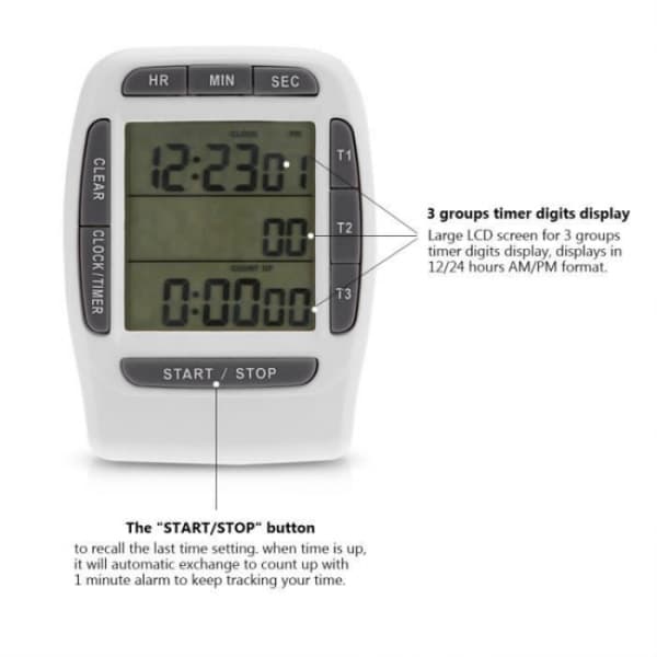 3-kanals precision digital kök timer