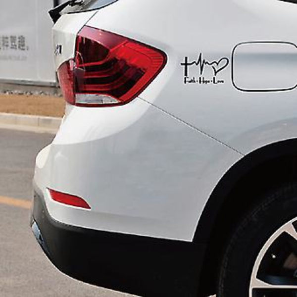 Faith Hope Love Vinyl Bilsticker Tegneserie Jesus Kristent Religiøst Bibelsymbol
