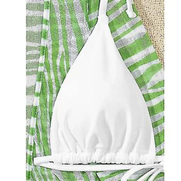 Dame 3-delt badedragt Tie Dye Halter Bikini Sæt med langærmet strandkjole Grønne striber (L)