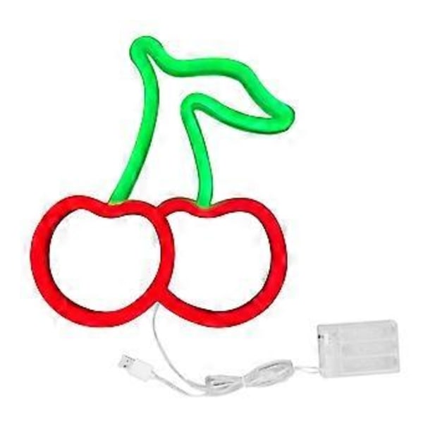 LED Neon Nattlampe USB Drevet Dekorativ Vegg Frukt Neon Skilt Lys for Bryllupsfest Rød Belysning Kirsebærform