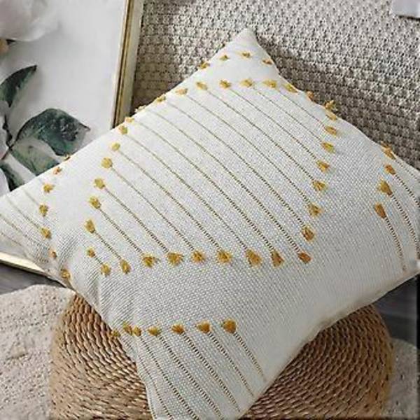 Set med 2 Boho-inspirerade Kuddfodral med fransar 18x18 tum, Dekorativa inomhus- och utomhuskuddfodral i bohemisk stil för soffa, vardagsrum, Livi