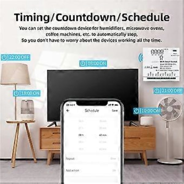 4CH WiFi Smart Switch 85-265V USB 5V 2.4G WiFi Smartlife Hemautomation Modul för IFTT Alexa Home