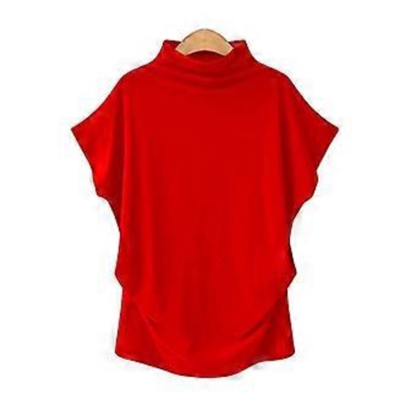 S-5XL Dam Turtleneck T-shirt Sommar Kortärmad Enfärgad Casual Toppar (XXXXXL röd)