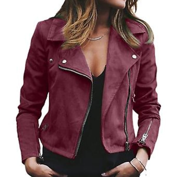 Women's Faux Leather Jackets Ladies Zip Up Motorcycle Moto Biker Short Outwear Slim Fit Coat(S Wine Red)