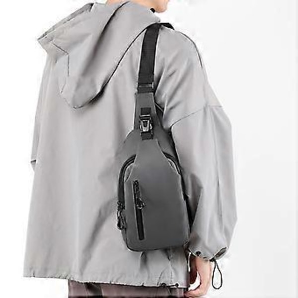 Rintalaukku miehille - Yksiolkainen crossbody-laukku - yksinkertainen ja rento trendi - monitoiminen laukku miehille - pieni reppu - muodikas rintalaukku (harmaa)
