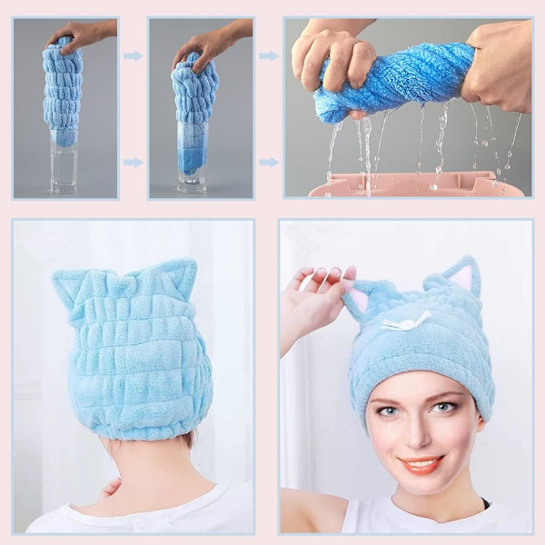 2 stk. Tørrehårshætte Mikrofiber Hurtigtørrende Håndklæde Hat med Klip