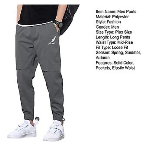 Høy midje elastisk linning logo trykte lommer herrebukser ensfarget casual joggebukser streetwear (4XL mørk grå)