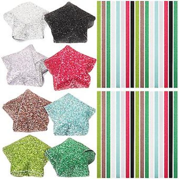 320 st Glitter Origami Stjärnvikningspapper Regnbåge Femstjärnigt Papper för DIY-hantverk (Blandade Färger)