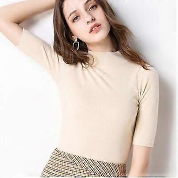 Cashmere Turtleneck Kort Ermet Strikket Pullover Tee Base T Ull Cashmere Genser for Kvinner (L svart)