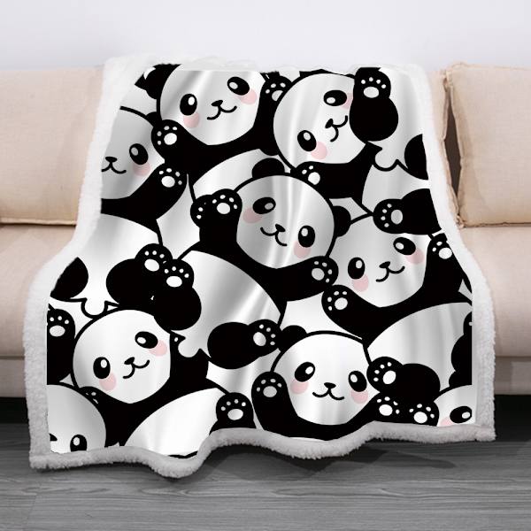 Panda Pläd, Mjuk Plyschfilt med Panda Motiv, Perfekt Present till Flickor