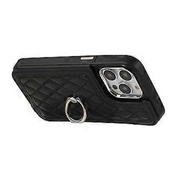 Til iPhone 16 Pro Max Cover TPU+PU Læder Telefon Cover med Ring Kickstand og Skulderrem (Style C)