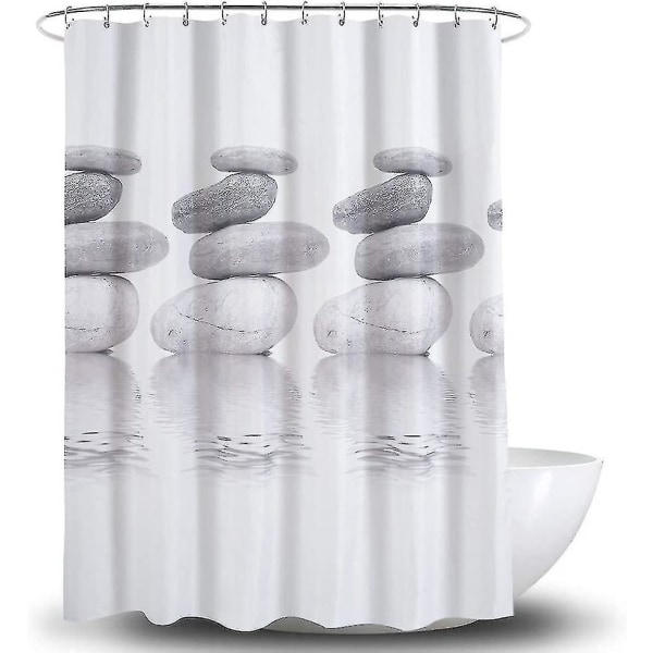 Grey Pebble Shower Curtain, 120*180cm Mildew Resistant And Water-repellent Shower Curtain With 12 Cu