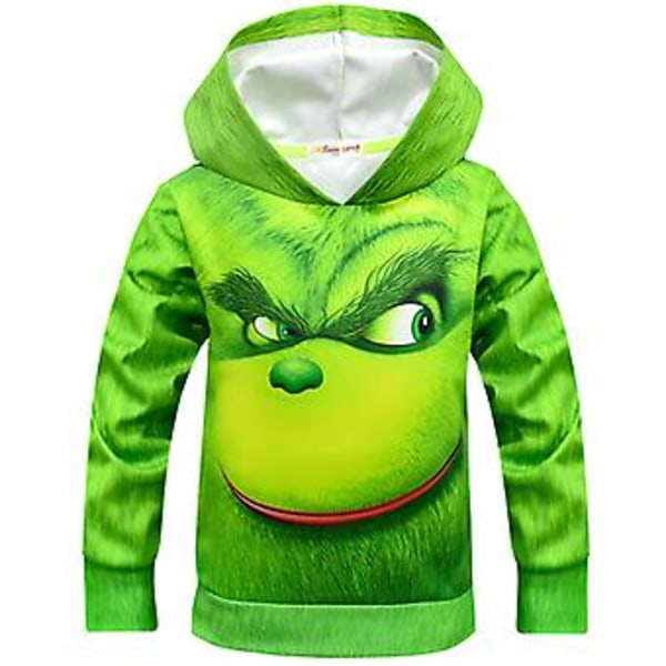 Barn Pojkar Jul Grinch 3D Tryckt Hoodies Huvtröja Pullover Toppar (9-10 År)