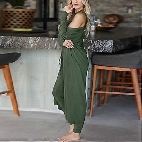 3-delat Pyjamas Set för Kvinnor Höst Vinter Hemkläder Set 3-delat Loungewear Set Väst Byxor Kavaj Set (XL OD Grön)