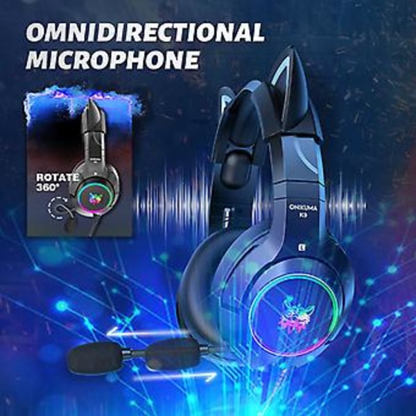 Onikuma K9 Justerbart Spilheadset USB 7.1 Surround PC Spilhovedtelefon Kablet (Sort)