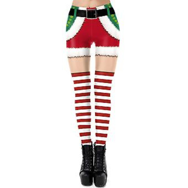 Naisten Joulu Xmas 3D Joulupukki Tonttu Legginsit Jooga Fitness Alushousut Housut (M G)