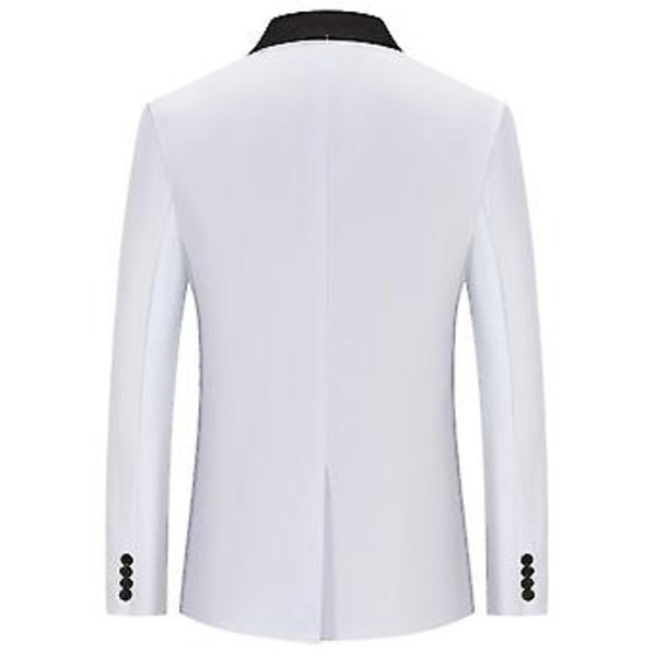 Herrar Färgblock Sjal Krage Ficka Slim Fit Business Kostymjacka (2XL Vit)