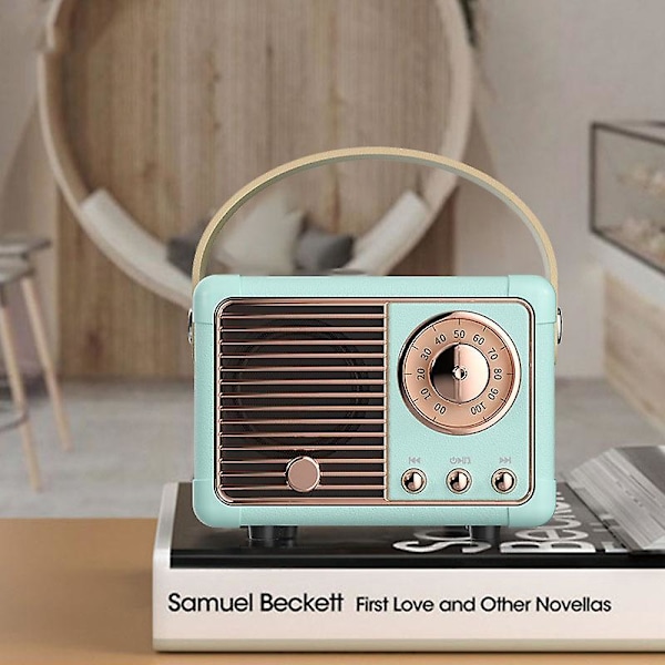 Retro Bluetooth-högtalare i gammaldags klassisk stil med stark basförstärkning, hög volym, trådlös Bluetooth-anslutning, blå
