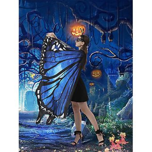 Voksen Butterfly Shawl Kappe med Roterende Vinger til Halloween, Cosplay og Dans (Sort)( )