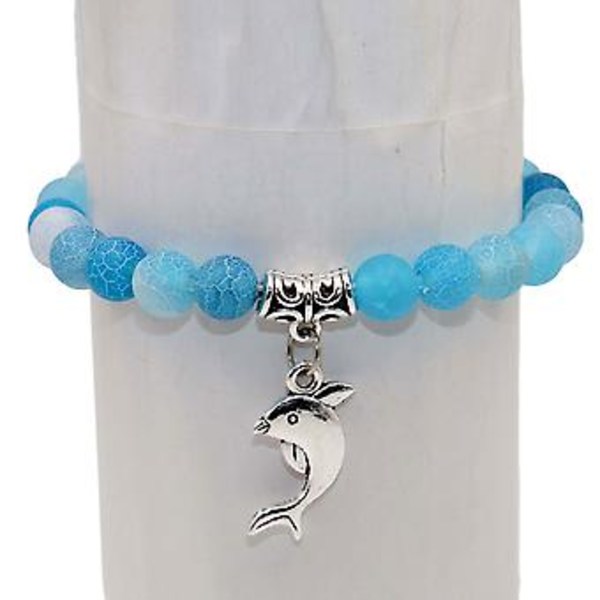 Grossist Naturstenspärlor Delfin Tigeröga Agater Mala Pärlor Armband Bangles Charm För Kvinnor Män Yoga Armband Femme Present (Blå Tigeröga)