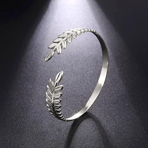 Gresk romersk laurbærbladarmbånd for kvinner, armbånd i rustfritt stål, gullfarget laurbærblad, hveteaks, boho-armring