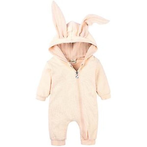 Baby Romper med Kaninöron, Full Zip, Pyjamas, Sovkläder (12-18 Månader, Gul)