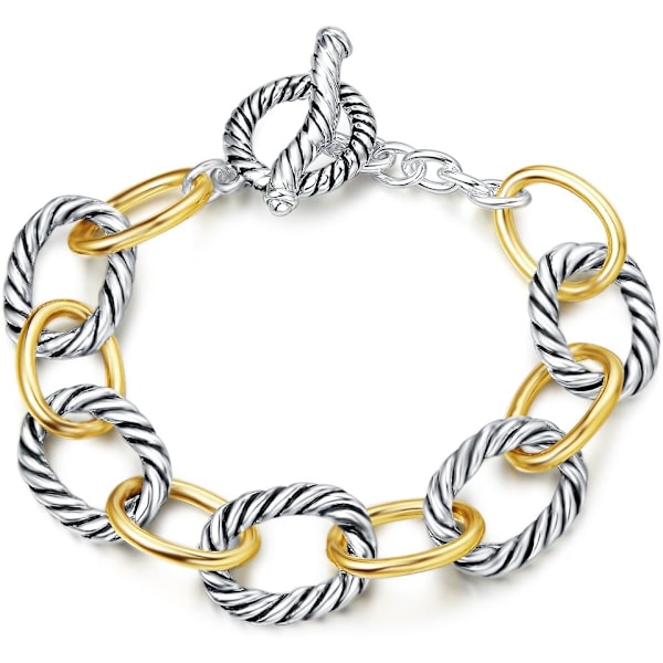 Luksus Fusion Twisted Cable Link Chain Armbånd til Kvinder Statement Smykker To Tone Guld Wire Link