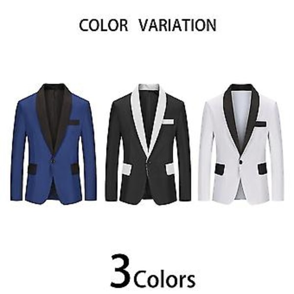 Herrar Färgblock Sjal Krage Ficka Slim Fit Business Kostymjacka (2XL Vit)