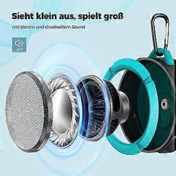 Vanntett Bluetooth Dusjhøyttaler, Trådløs Bærbar Høyttaler med Sugekopp, Klips for Baderom og Utendørs